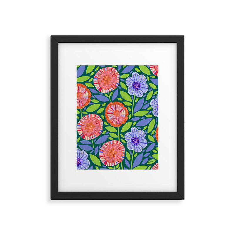 Folk Floral Blossoms in Turquoise Framed Art Print Gallery Image 5