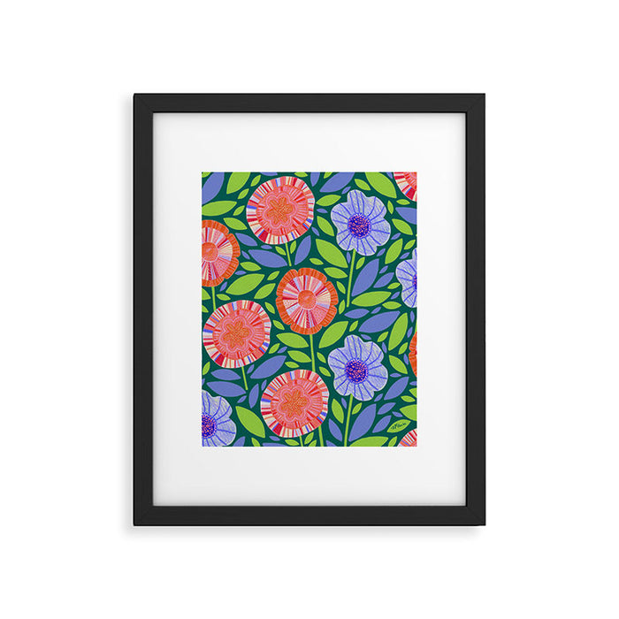 Folk Floral Blossoms in Turquoise Framed Art Print Gallery Image 1