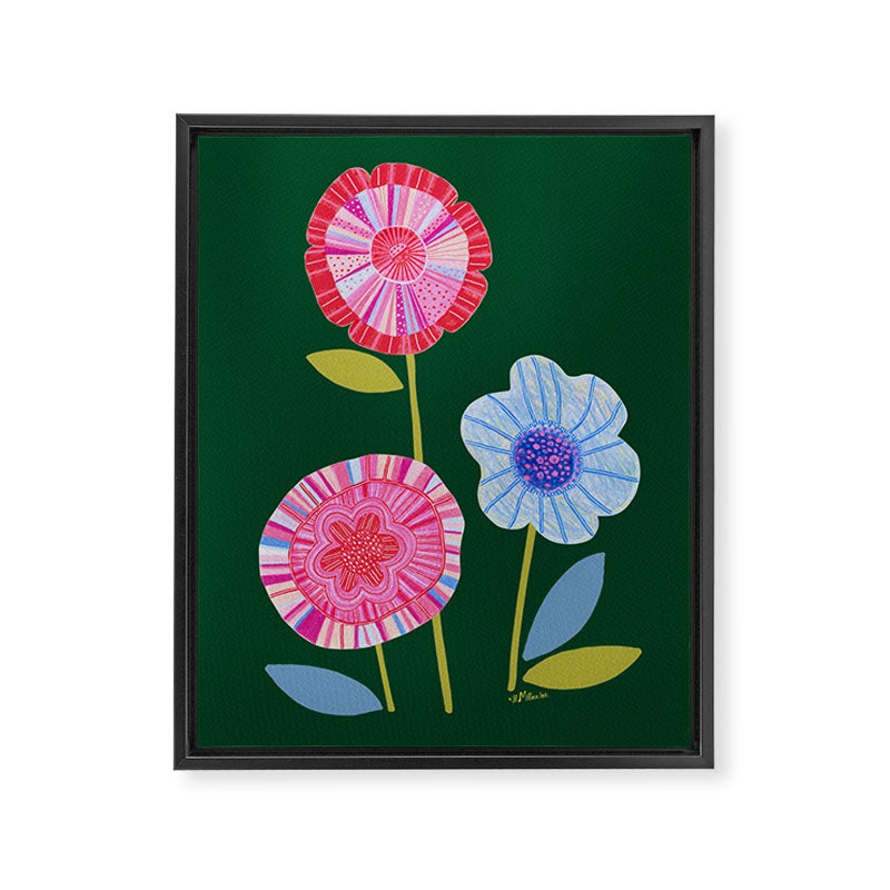 Folky Flowers in Bloom in Green & Pink Framed Canvas Print Gallery Image 6