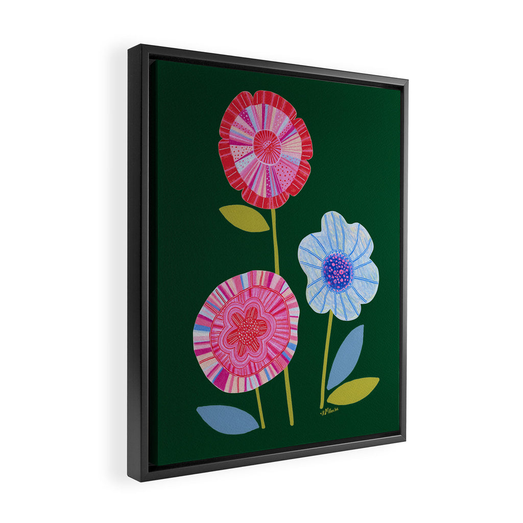 Folky Flowers in Bloom in Green & Pink Framed Canvas Print Gallery Image 2