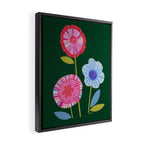 Folky Flowers in Bloom in Green & Pink Framed Canvas Print Gallery Image 2