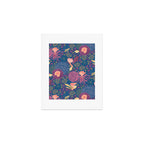 Forest Full of Wild Mushrooms in Navy Blue & Peach Art Print Gallery Image 1