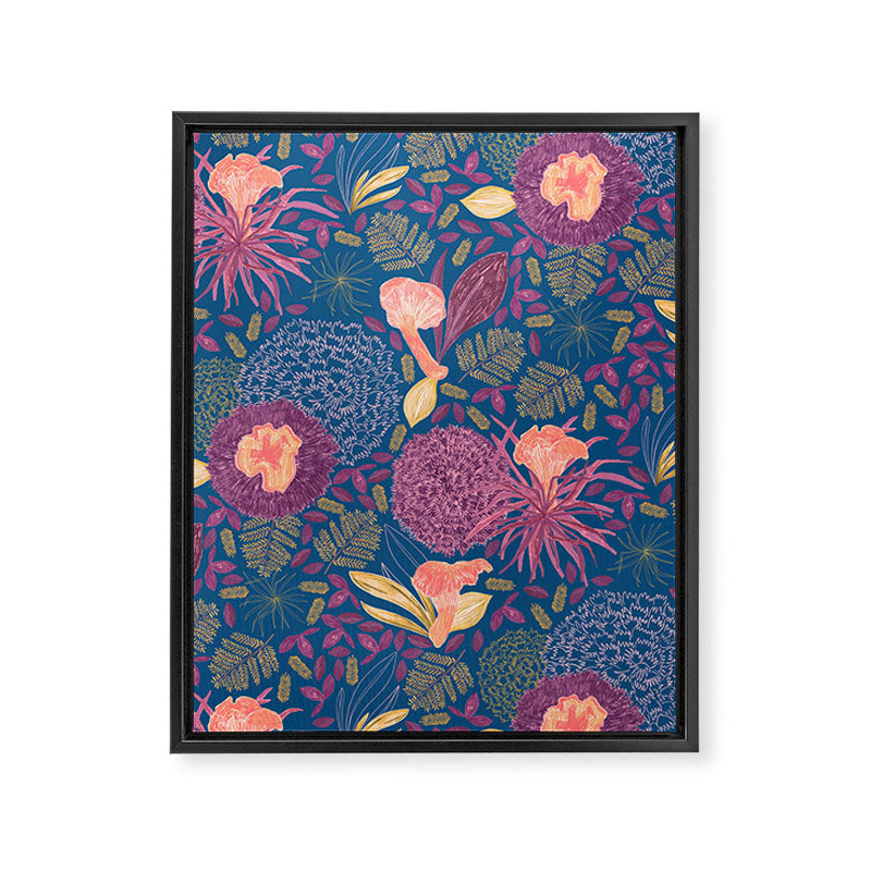 Forest Full of Wild Mushrooms in Navy Blue & Peach Framed Canvas Print Gallery Image 6