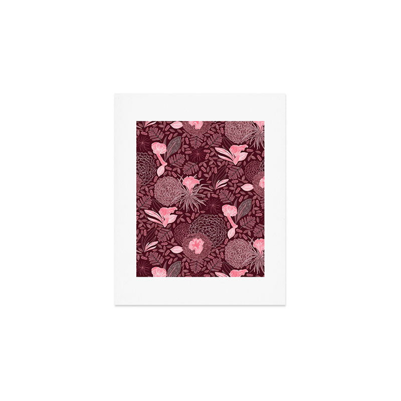 Forest Full of Wild Mushrooms in Burgundy & Peach Art Print Gallery Image 1