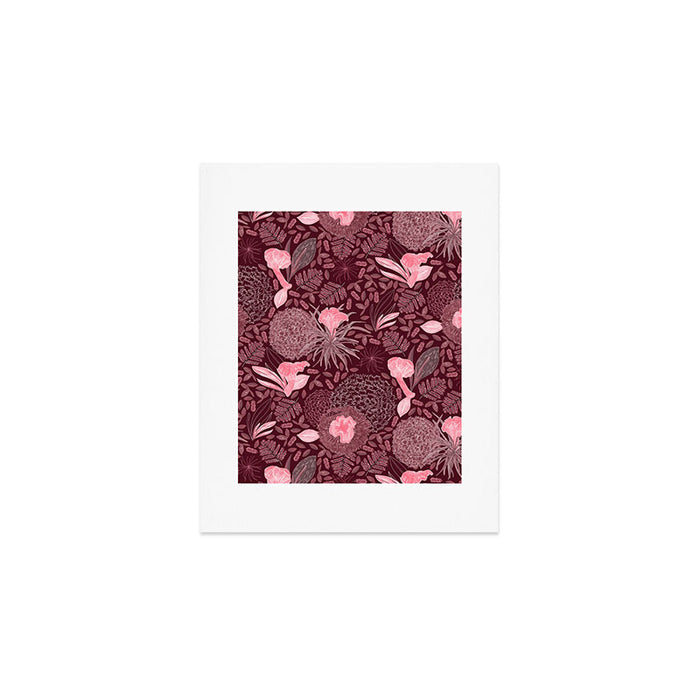Forest Full of Wild Mushrooms in Burgundy & Peach Art Print Gallery Image 1