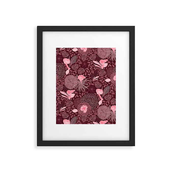 Forest Full of Wild Mushrooms in Burgundy & Peach Framed Art Print Gallery Image 1