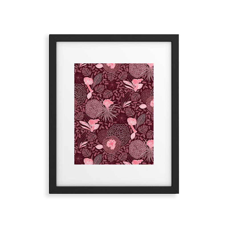 Forest Full of Wild Mushrooms in Burgundy & Peach Framed Art Print Gallery Image 5