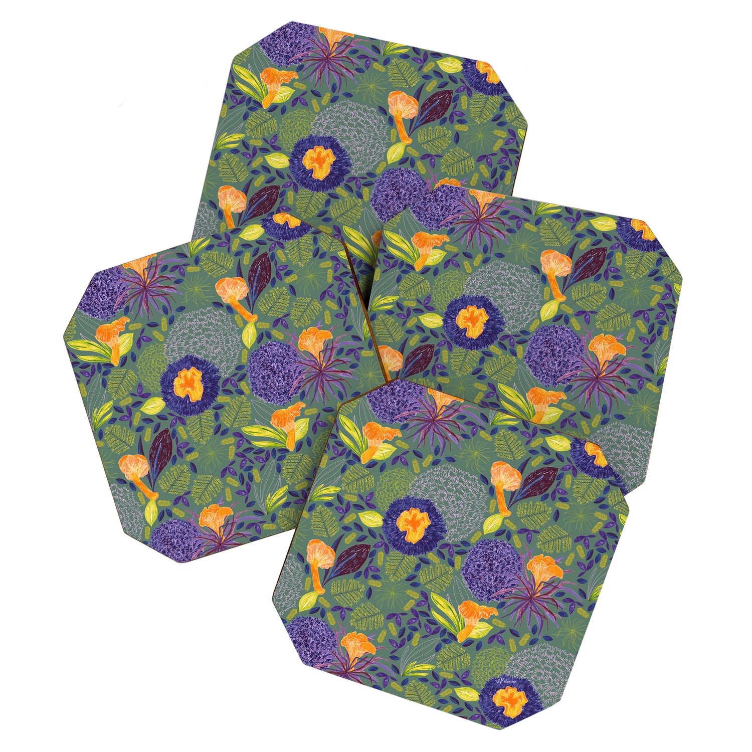 Forest Full of Wild Mushrooms in Sage & Plum Coaster Gallery Image 1