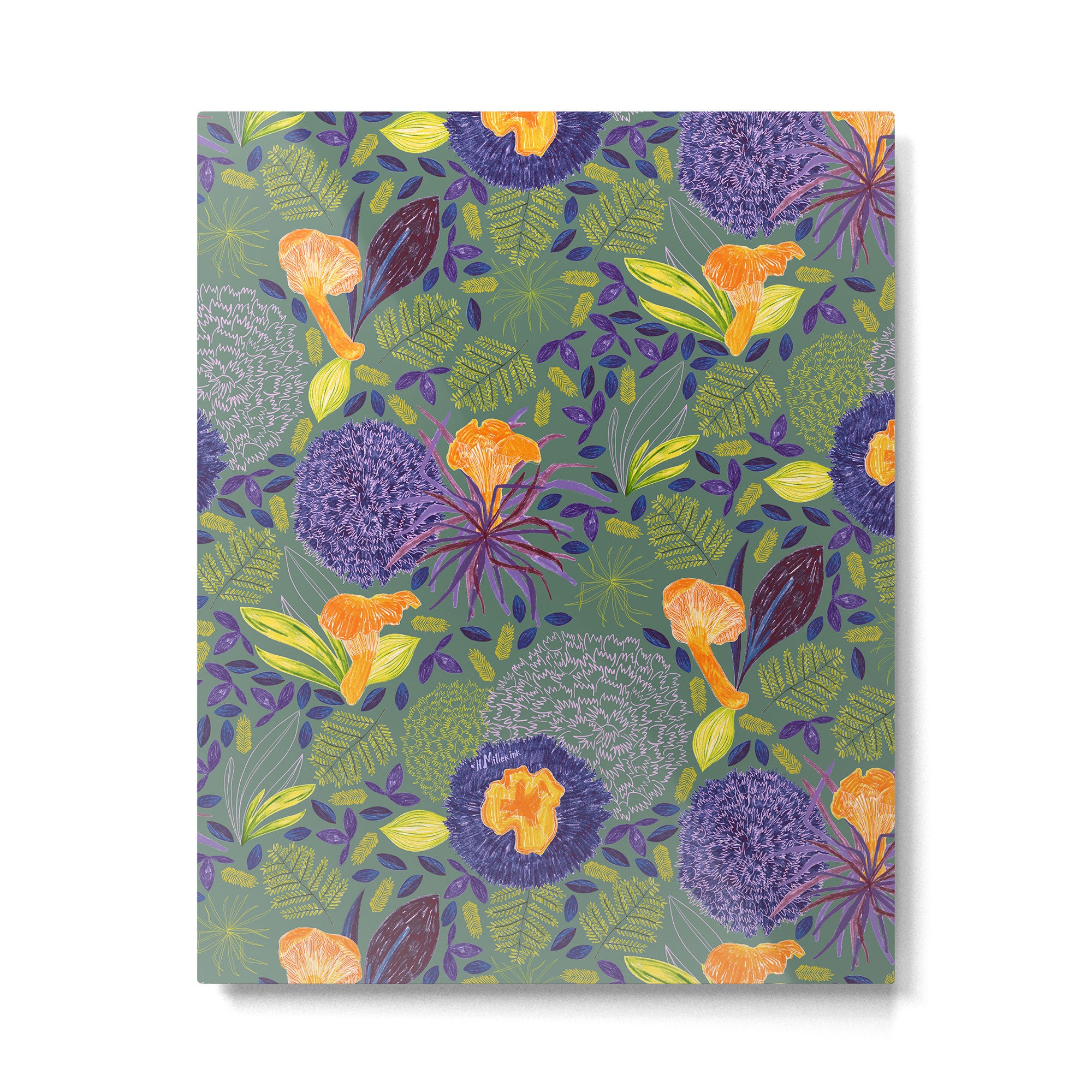 Forest Full of Wild Mushrooms in Sage & Plum Metal Print Gallery Image 4
