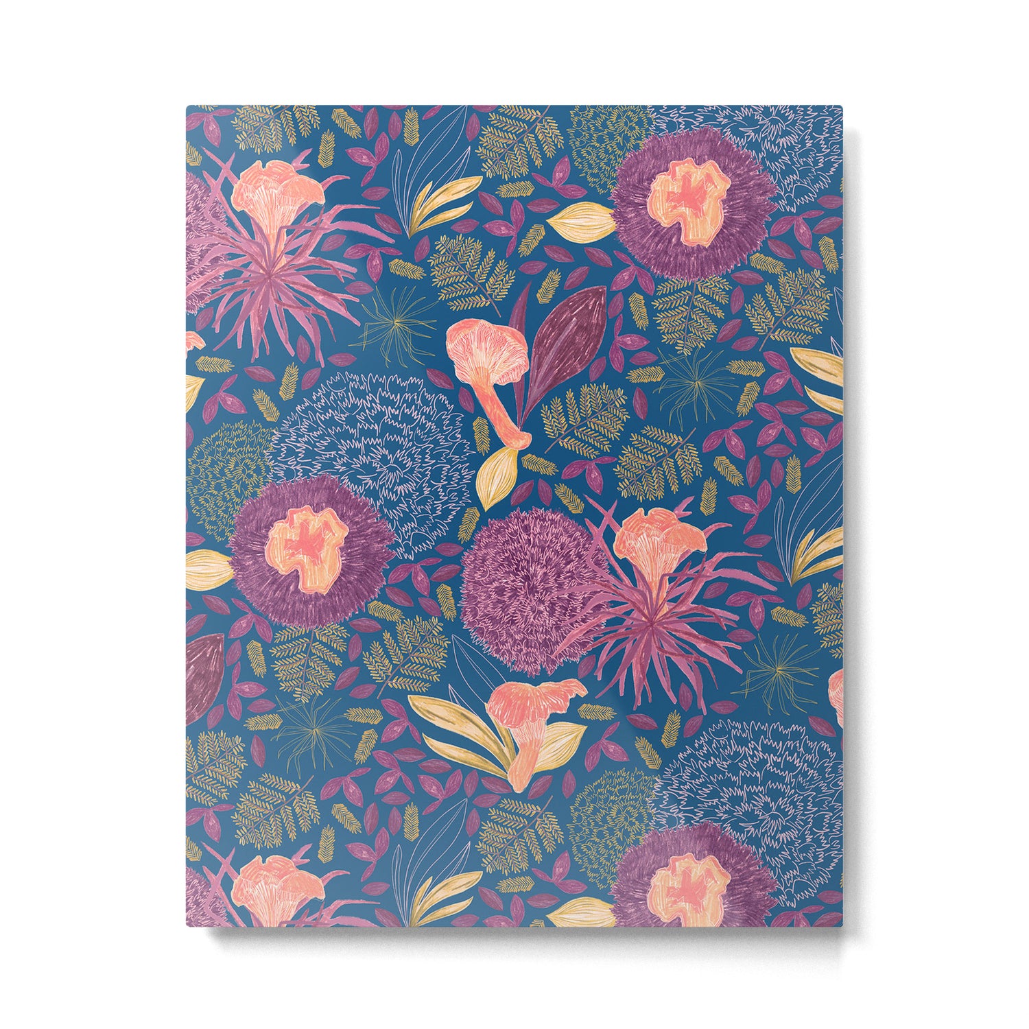 Forest Full of Wild Mushrooms in Navy Blue & Peach Metal Print Gallery Image 4