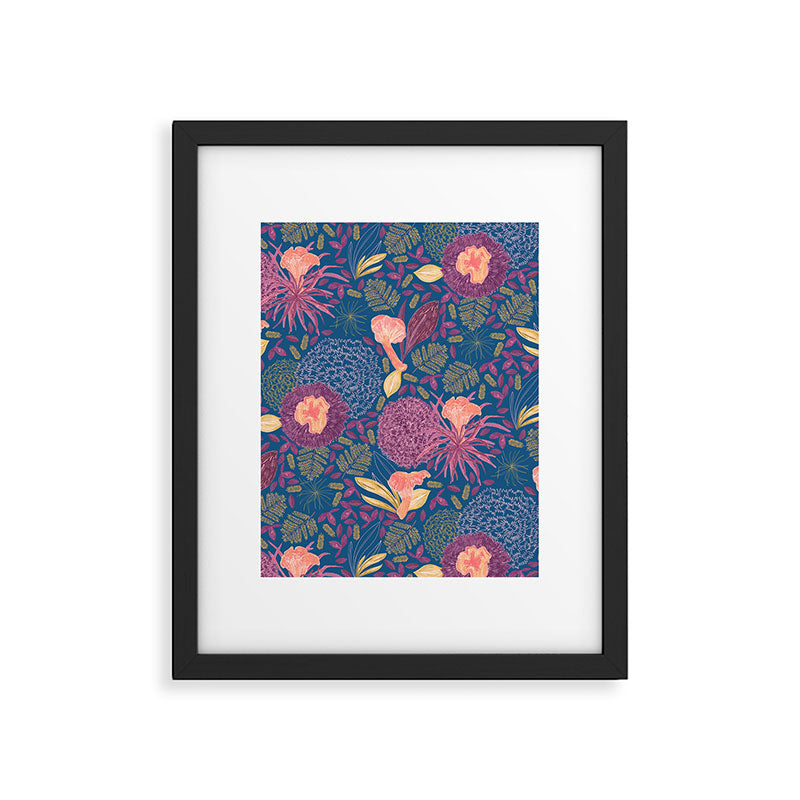 Forest Full of Wild Mushrooms in Navy Blue & Peach Framed Art Print Gallery Image 5
