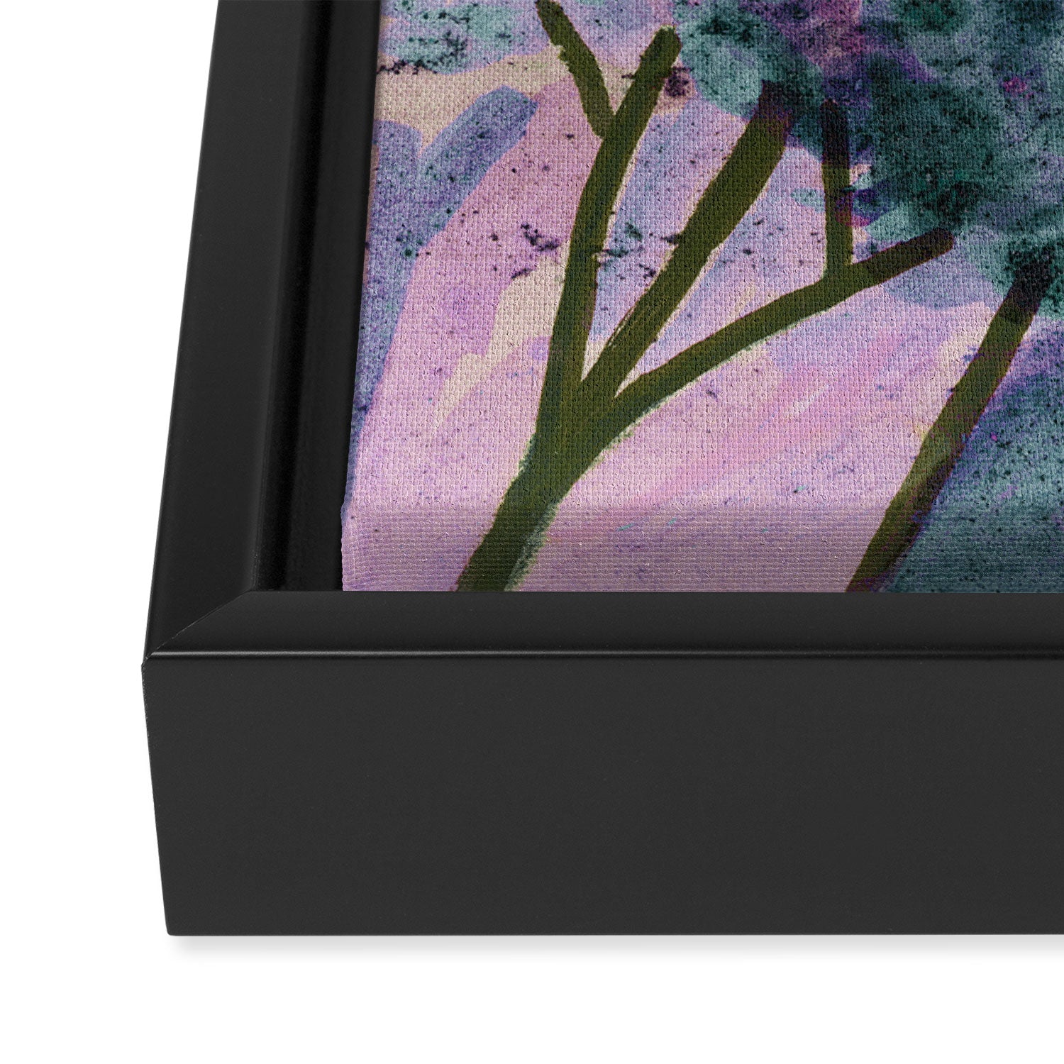 Garden Lilac Flower Painting in Teal & Pink Framed Canvas Print Gallery Image 3