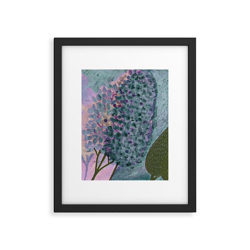 Garden Lilac Flower Painting in Teal & Pink Framed Art Print Gallery Image 5