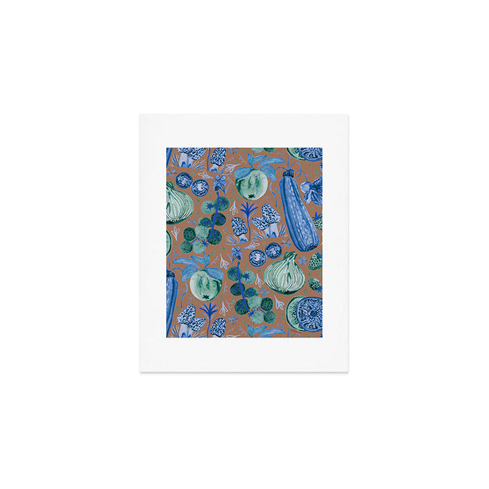 Garden Vegetables & Fresh Fruit in Blue Midnight Art Print Gallery Image 1