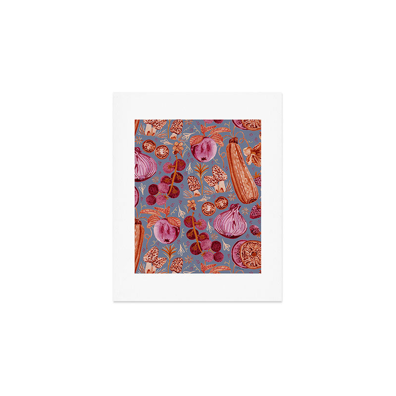 Garden Vegetables & Fresh Fruit in Grey & Rust Art Print Gallery Image 1
