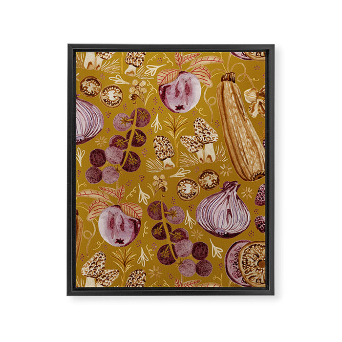 Garden Vegetables & Fresh Fruit in Harvest Yellow Framed Canvas Print Gallery Image 1