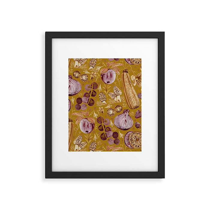 Garden Vegetables & Fresh Fruit in Harvest Yellow Framed Art Print Gallery Image 1