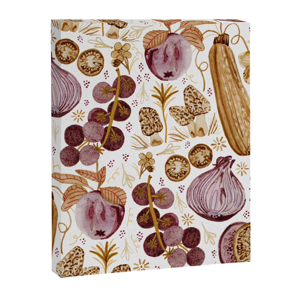 Garden Vegetables & Fresh Fruit in Ochre & Burgundy Canvas Print Gallery Image 6
