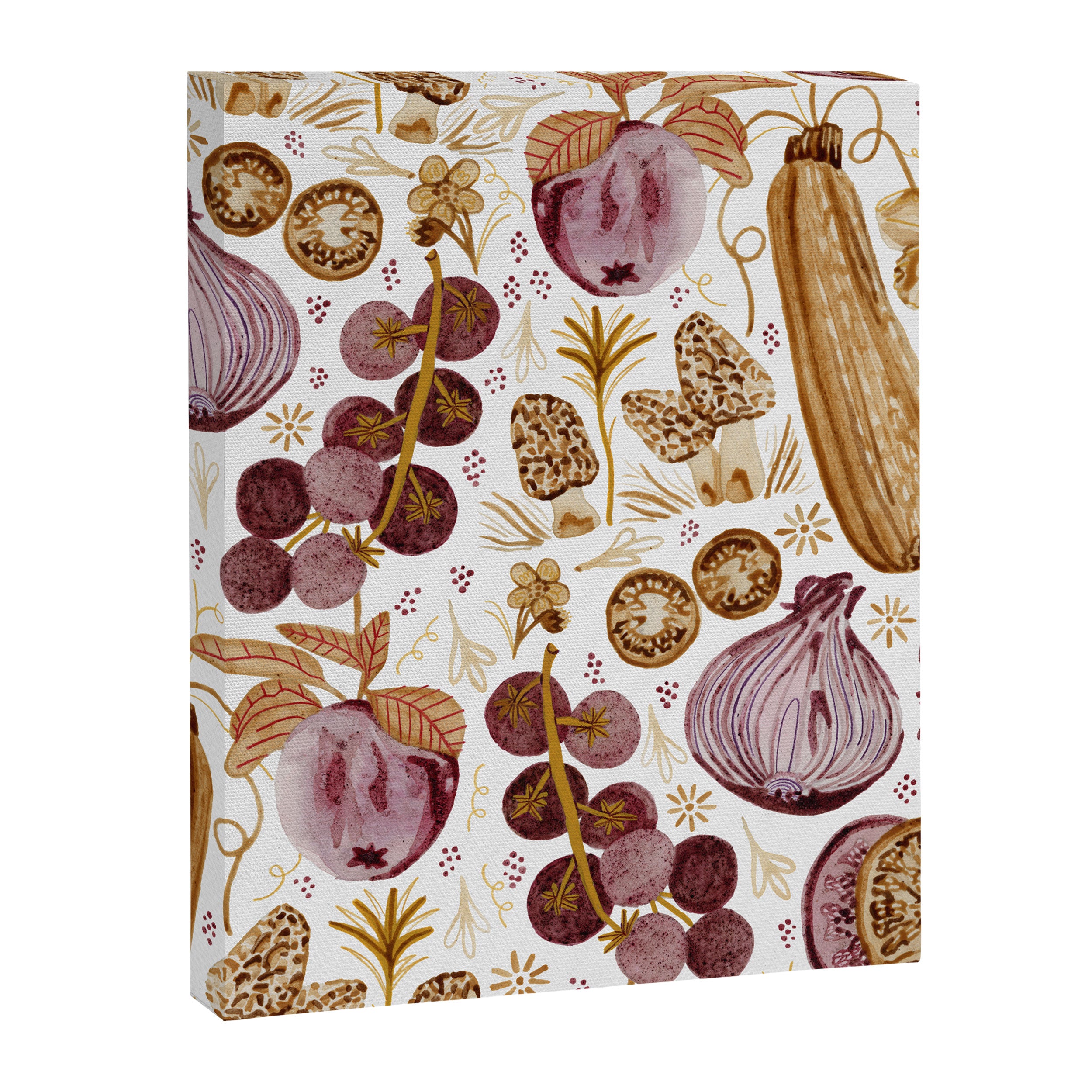 Garden Vegetables & Fresh Fruit in Ochre & Burgundy Canvas Print Gallery Image 6