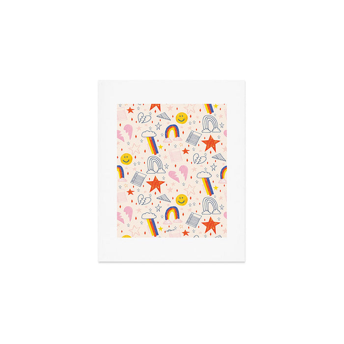 Happy Smiley Face & Retro Rainbows in Dusty Pink Art Print Gallery Image 1