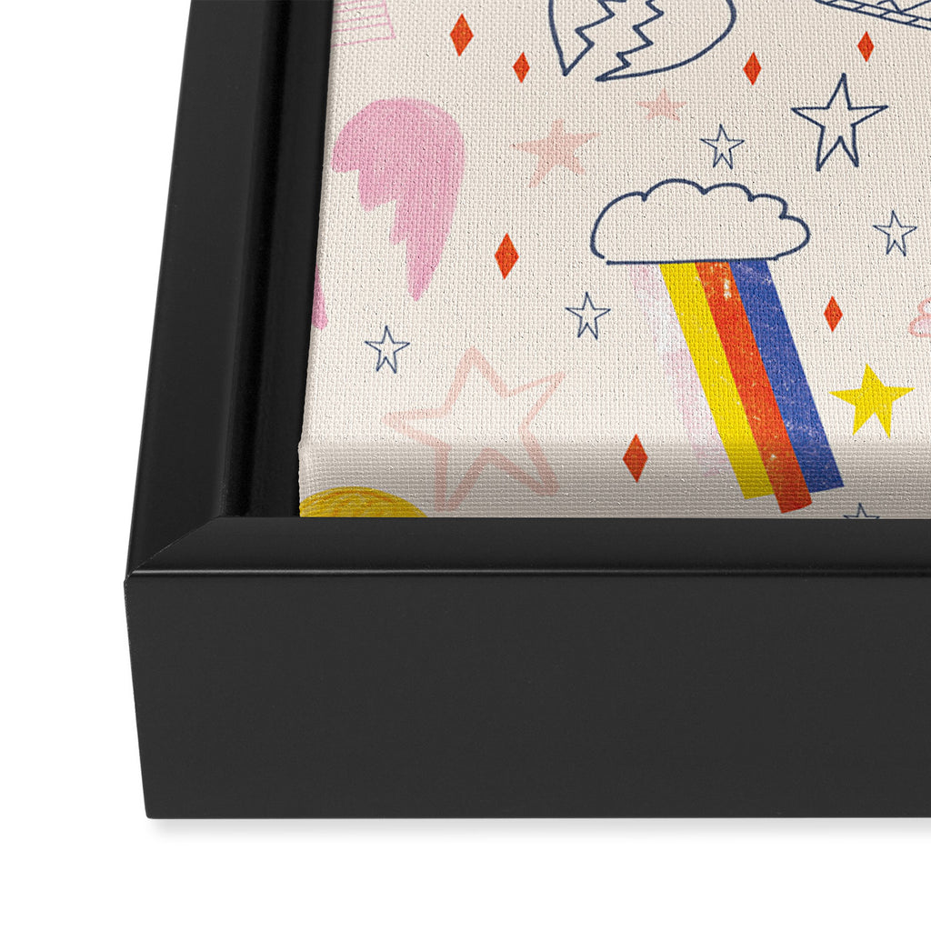 Happy Smiley Face & Retro Rainbows in Dusty Pink Framed Canvas Print Gallery Image 3