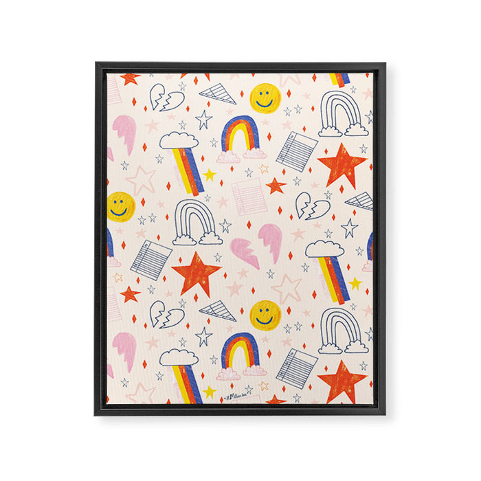 Happy Smiley Face & Retro Rainbows in Dusty Pink Framed Canvas Print Gallery Image 1