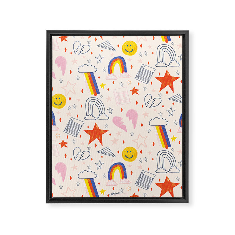 Happy Smiley Face & Retro Rainbows in Dusty Pink Framed Canvas Print Gallery Image 6