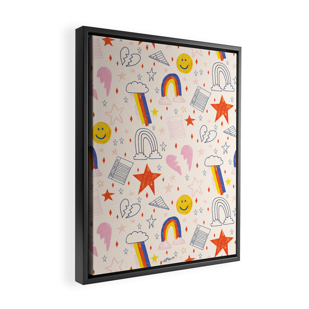 Happy Smiley Face & Retro Rainbows in Dusty Pink Framed Canvas Print Gallery Image 2