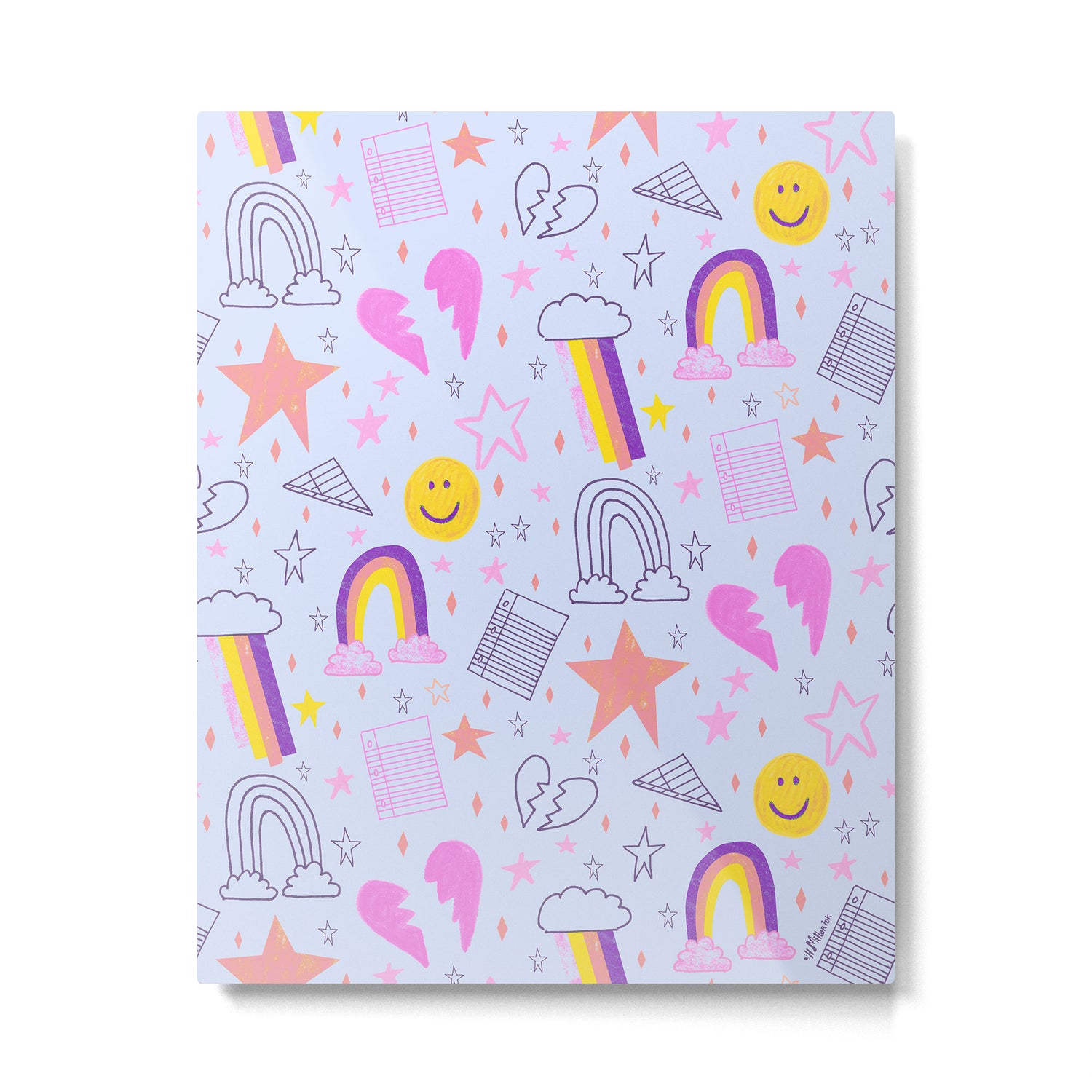 Happy Smiley Face & Retro Rainbows in Periwinkle & Pink Metal Print Gallery Image 4
