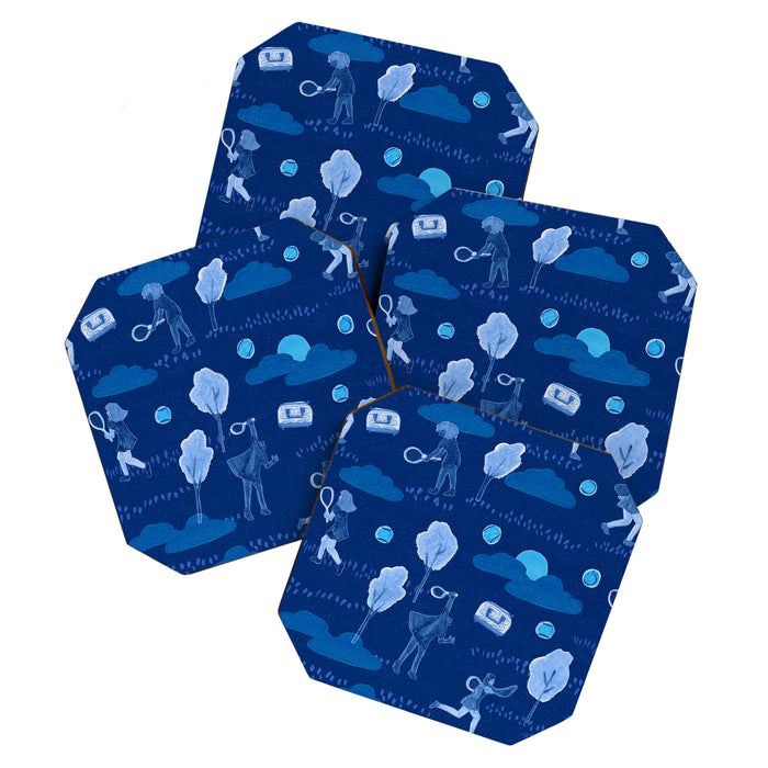 Let's Play Tennis in Navy Blue Coaster Gallery Image 1