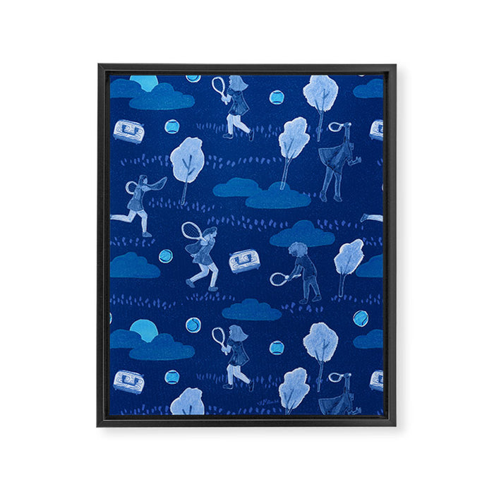 Let's Play Tennis in Navy Blue Framed Canvas Print Gallery Image 1