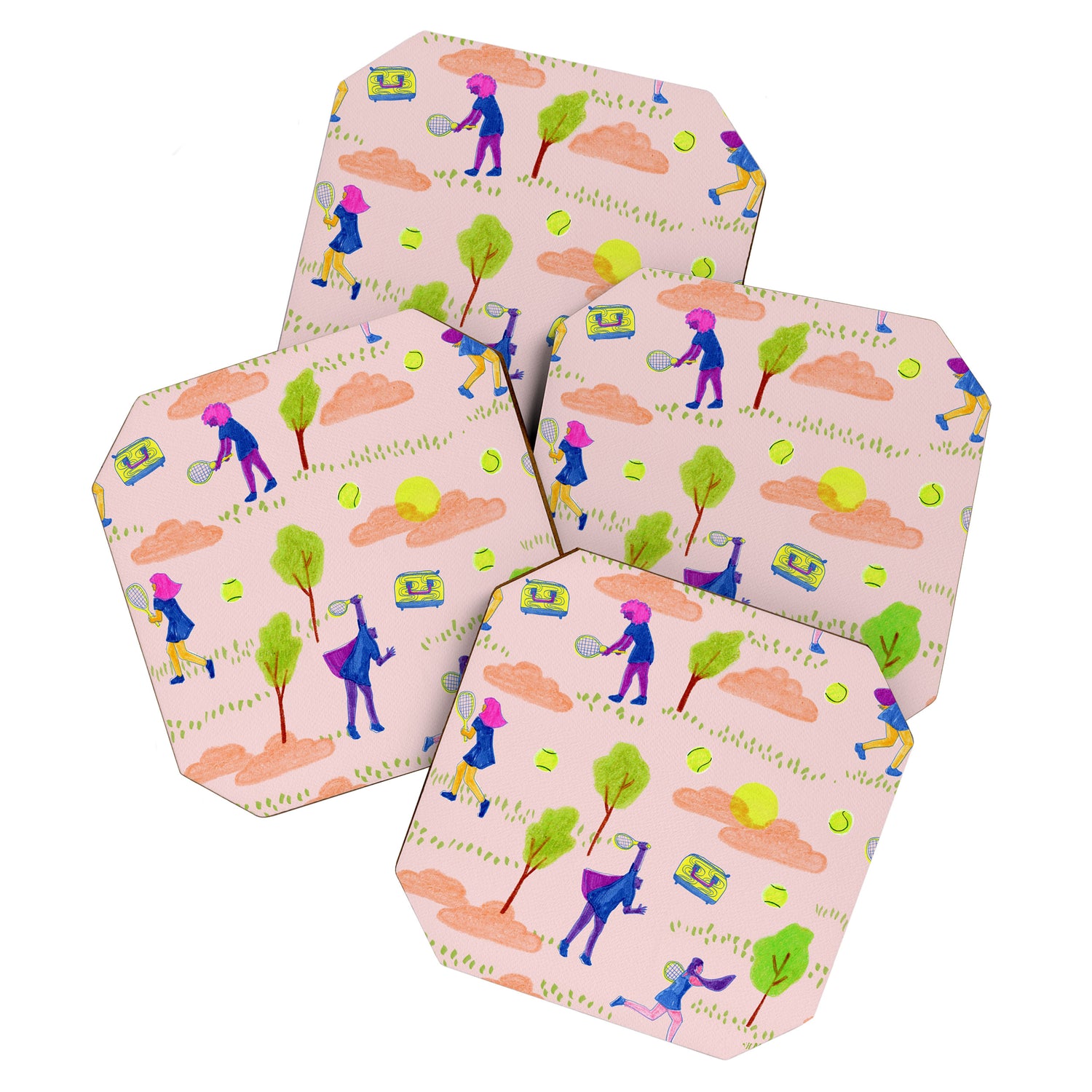 Let's Play Tennis in Peachy Pink Coaster Gallery Image 1