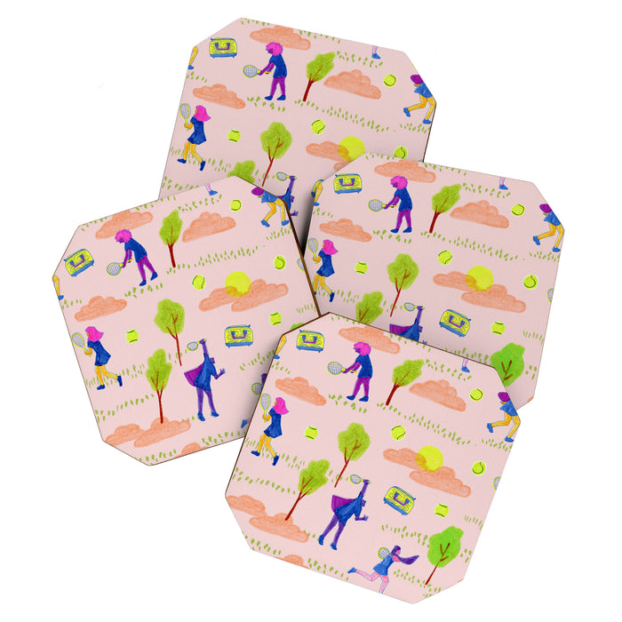 Let's Play Tennis in Peachy Pink Coaster Gallery Image 1
