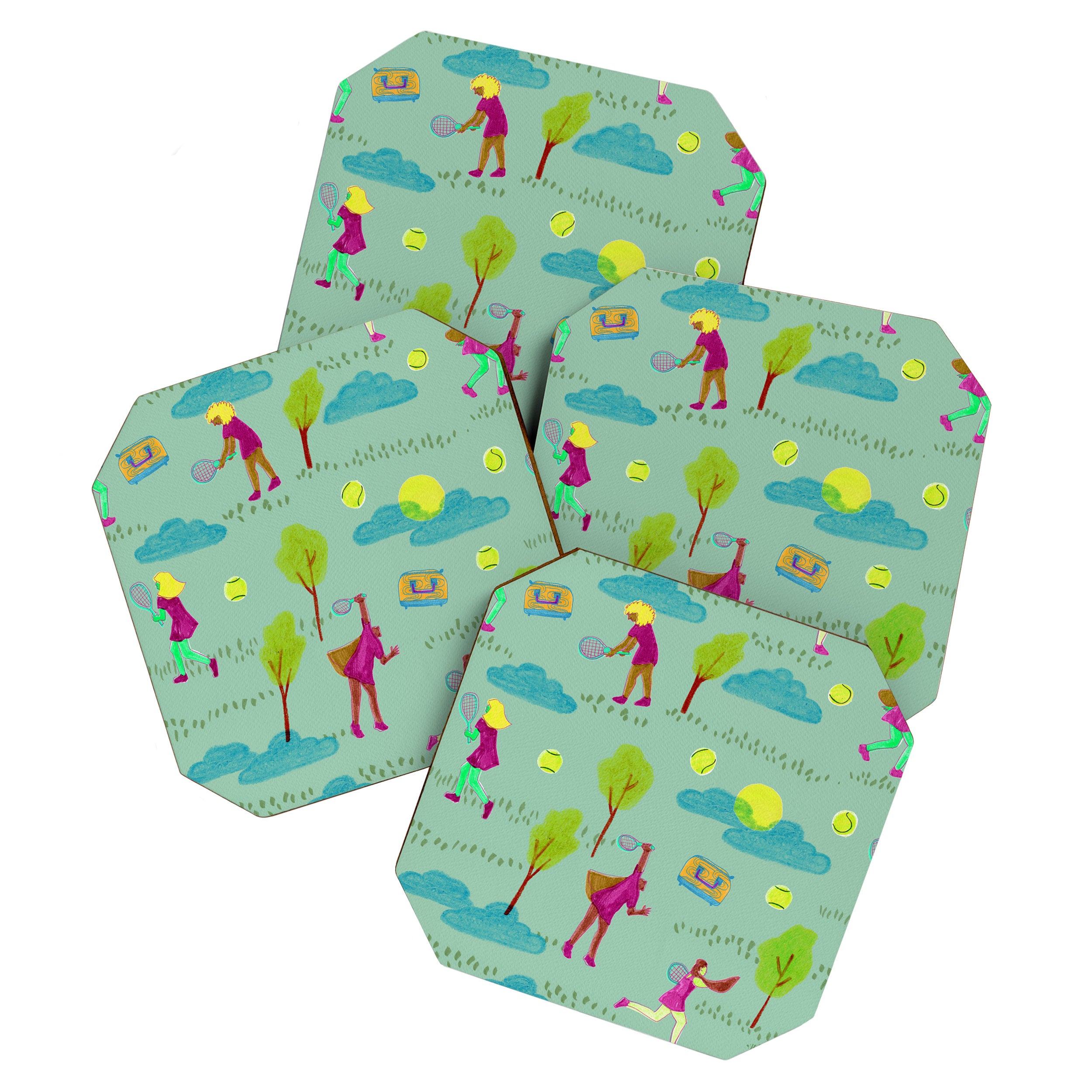 Let's Play Tennis in Soft Green Coaster Gallery Image 1