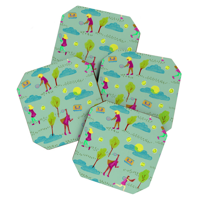 Let's Play Tennis in Soft Green Coaster Gallery Image 1
