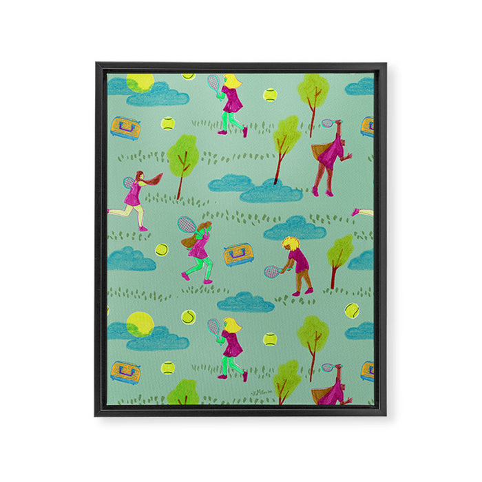 Let's Play Tennis in Soft Green Framed Canvas Print Gallery Image 1