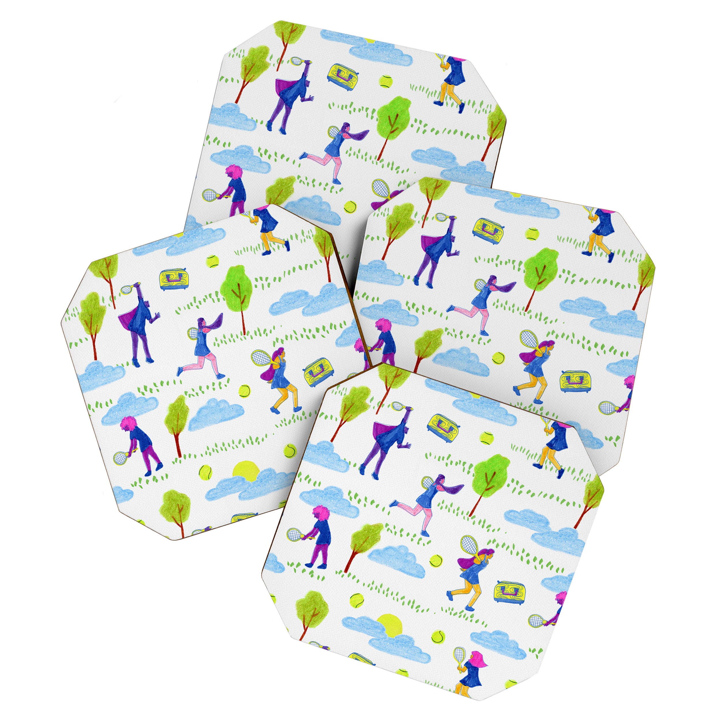 Let's Play Tennis in White & Blue Coaster Gallery Image 1