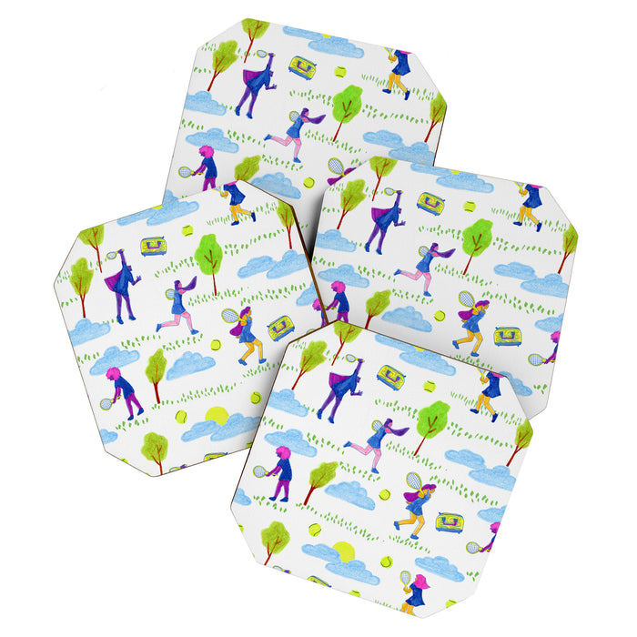 Let's Play Tennis in White & Blue Coaster Gallery Image 1