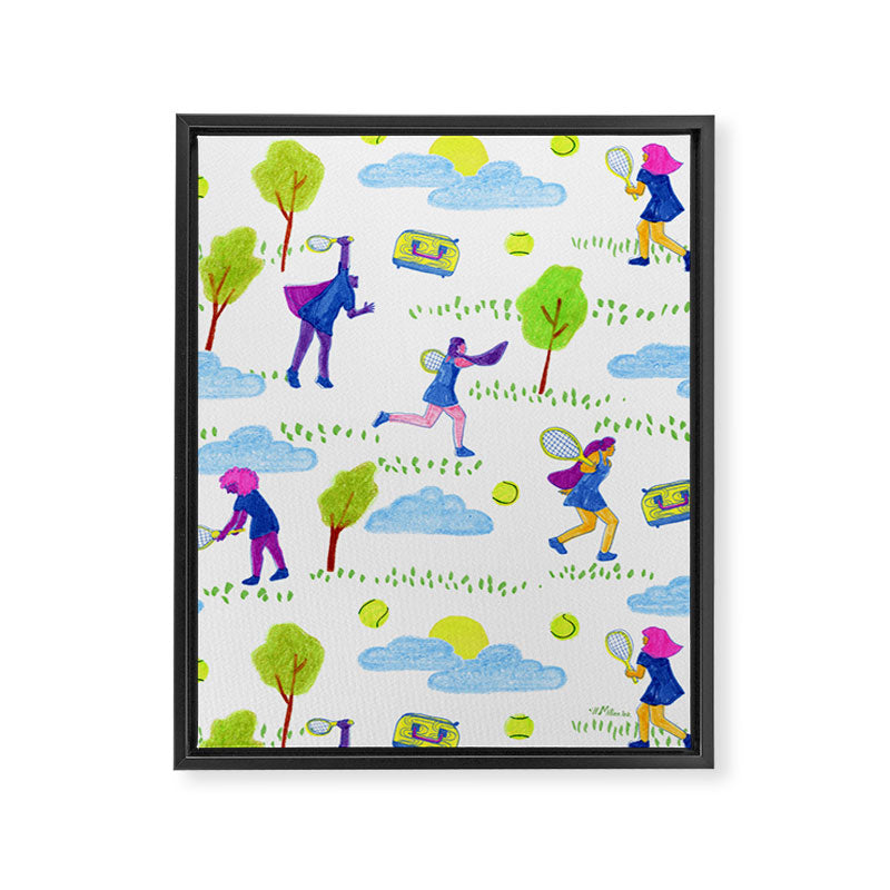 Let's Play Tennis in White & Blue Framed Canvas Print Gallery Image 6