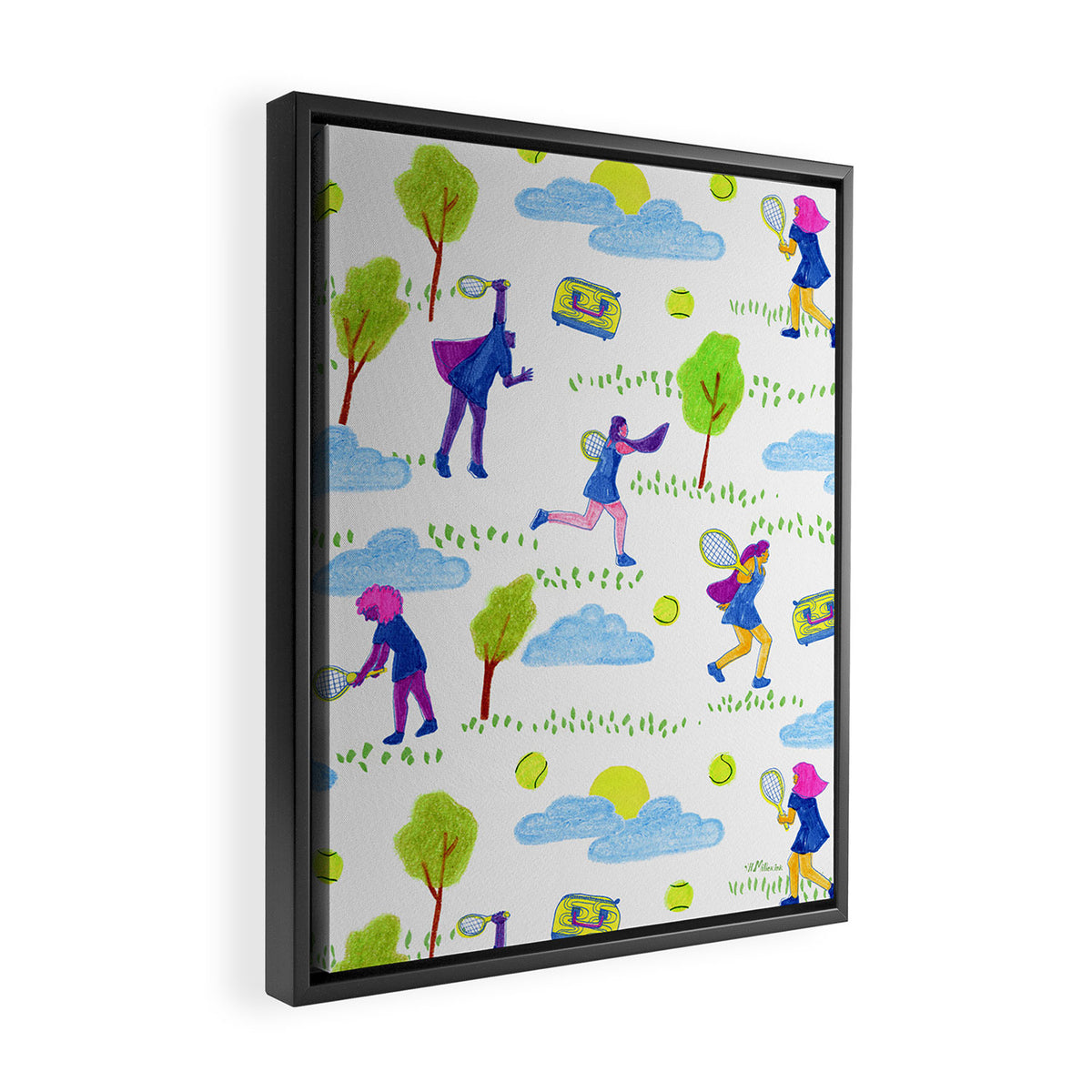 Let's Play Tennis in White & Blue Framed Canvas Print Gallery Image 2