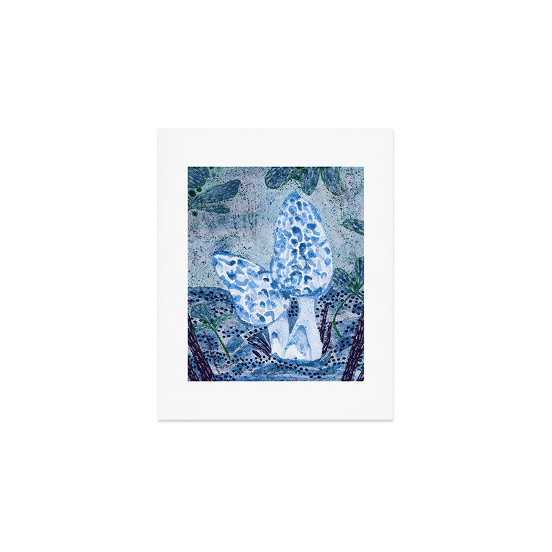Little Morel Mushrooms in Blue Night Art Print Gallery Image 1