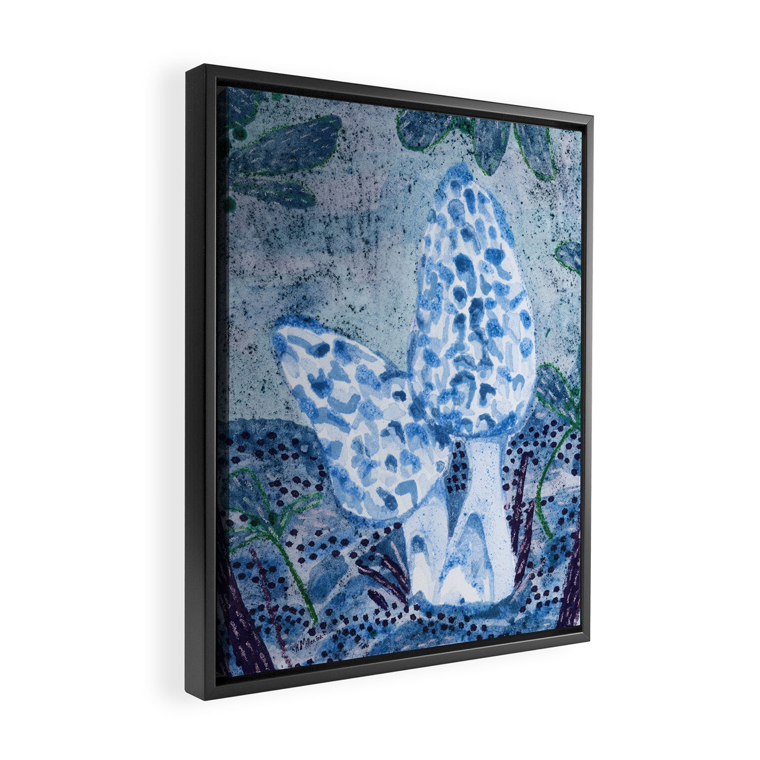 Little Morel Mushrooms in Blue Night Framed Canvas Print Gallery Image 2