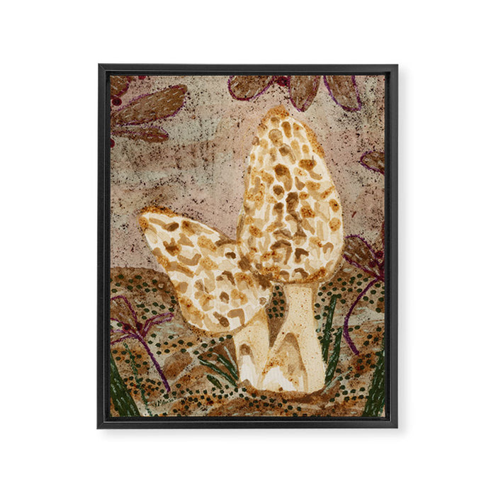 Little Morel Mushrooms in Warm Brown Framed Canvas Print Gallery Image 1