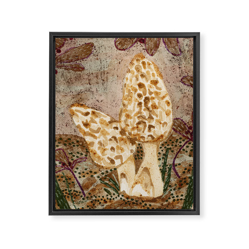 Little Morel Mushrooms in Warm Brown Framed Canvas Print Gallery Image 6