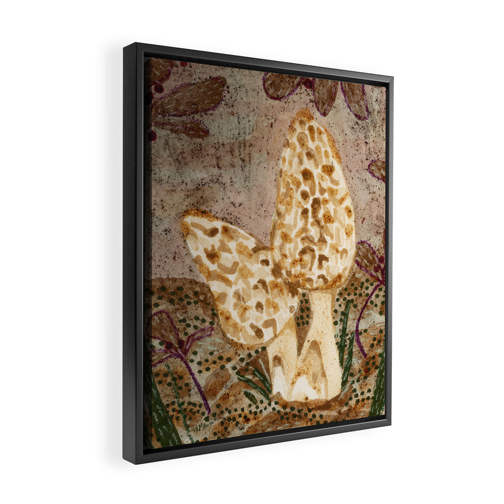 Little Morel Mushrooms in Warm Brown Framed Canvas Print Gallery Image 2