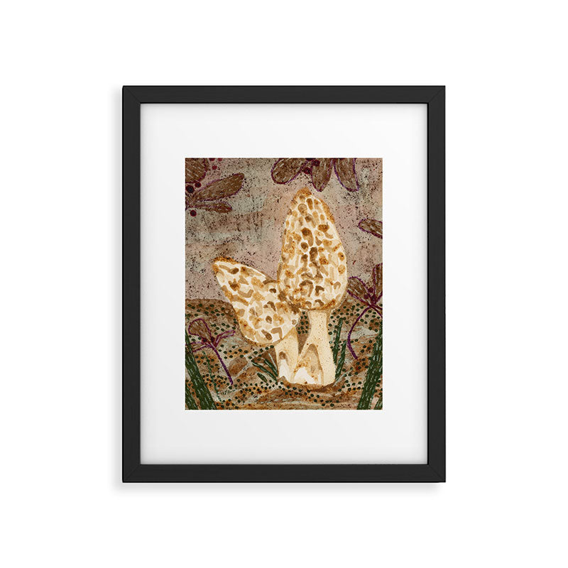 Little Morel Mushrooms in Warm Brown Framed Art Print Gallery Image 5