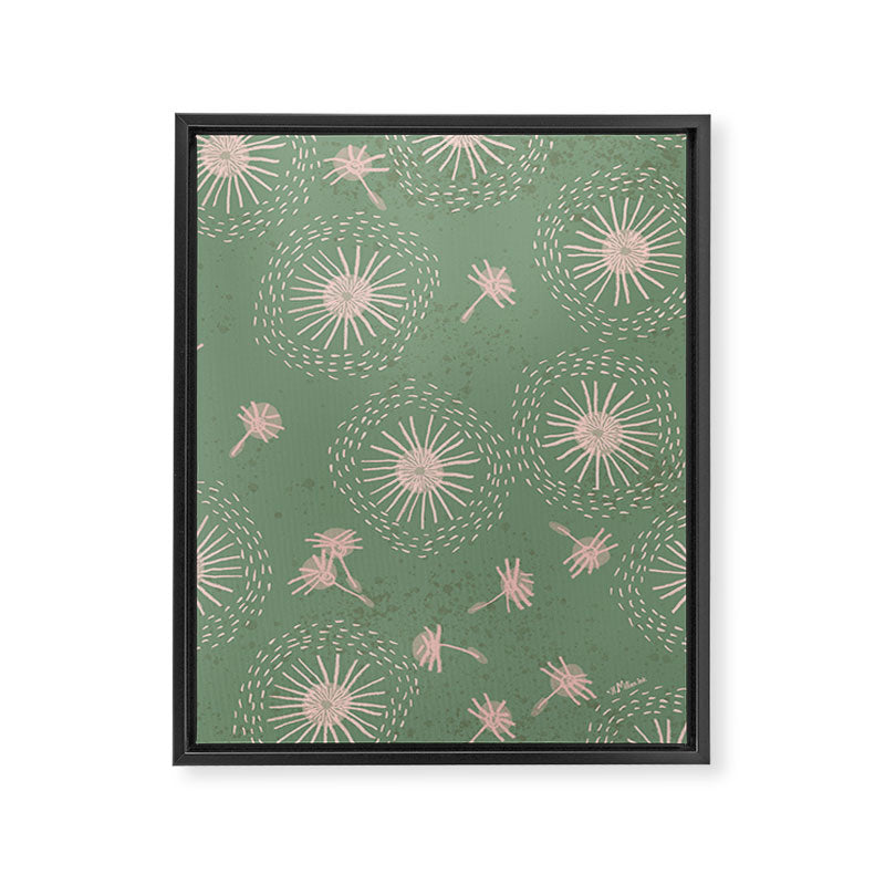 Make A Wish Dandelion Pattern in Sage Green & Peach Framed Canvas Print Gallery Image 6
