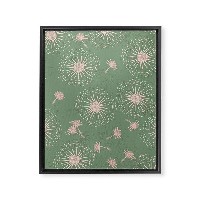Make A Wish Dandelion Pattern in Sage Green & Peach Framed Canvas Print Gallery Image 1