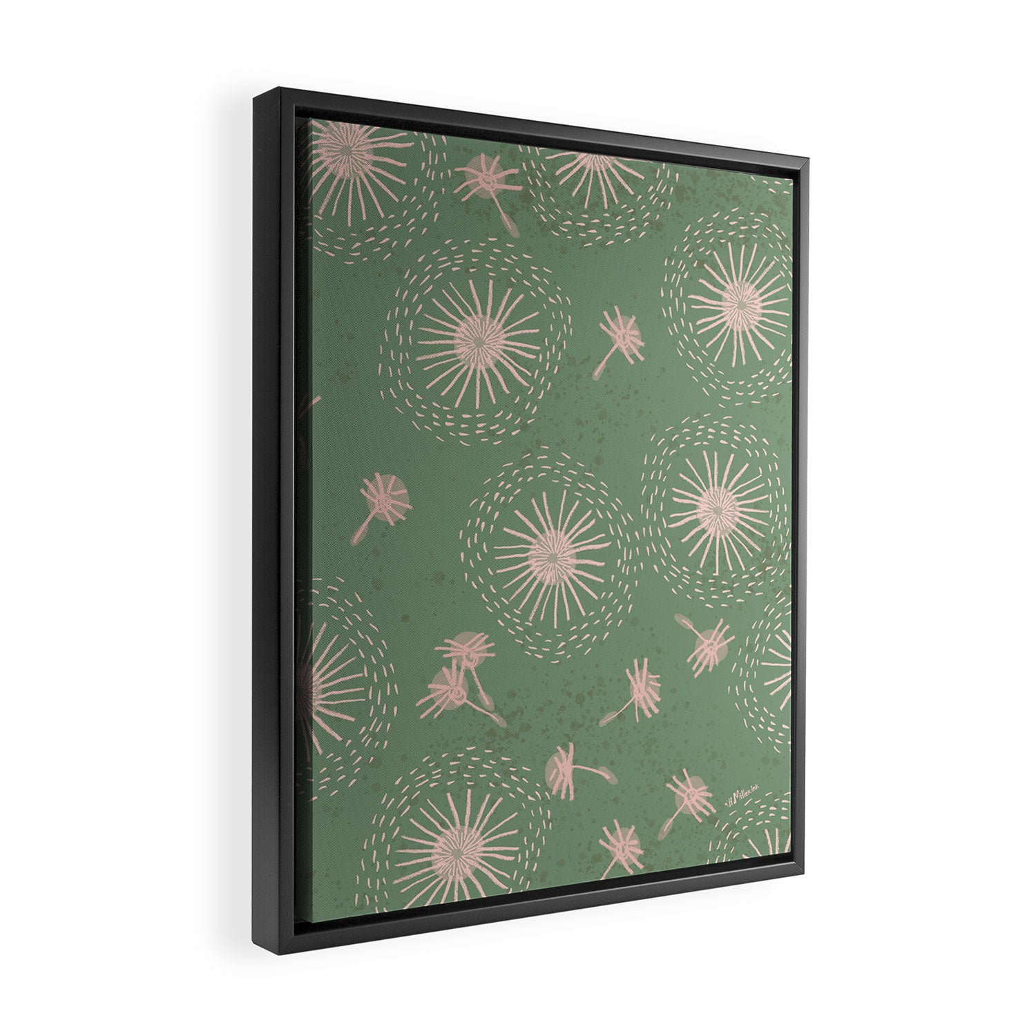 Make A Wish Dandelion Pattern in Sage Green & Peach Framed Canvas Print Gallery Image 2