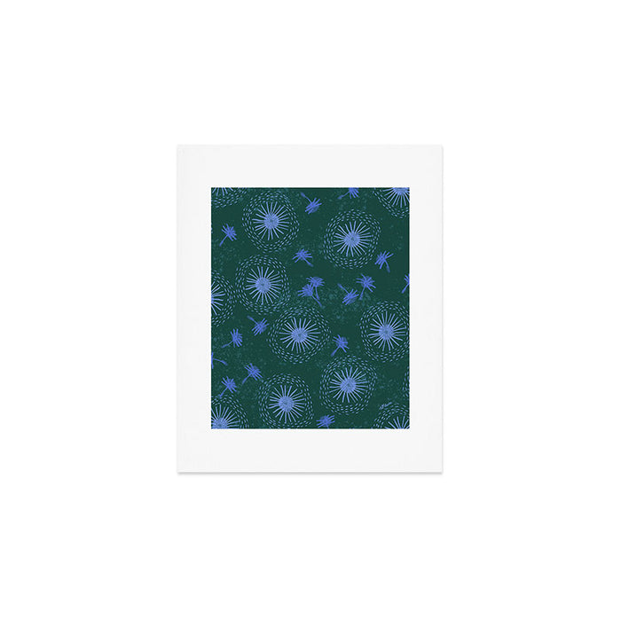 Make A Wish Dandelion Pattern in Forest Green & Blue Art Print Gallery Image 1